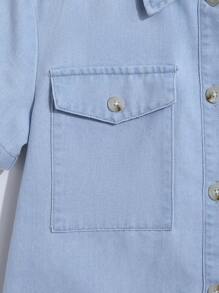 女大童翻蓋口袋荷葉邊牛仔裙 - 淺色水洗藍 - 查看 3