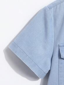 女大童翻蓋口袋荷葉邊牛仔裙 - 淺色水洗藍 - 查看 4