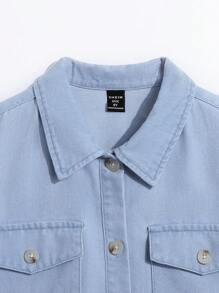 女大童翻蓋口袋荷葉邊牛仔裙 - 淺色水洗藍 - 查看 6