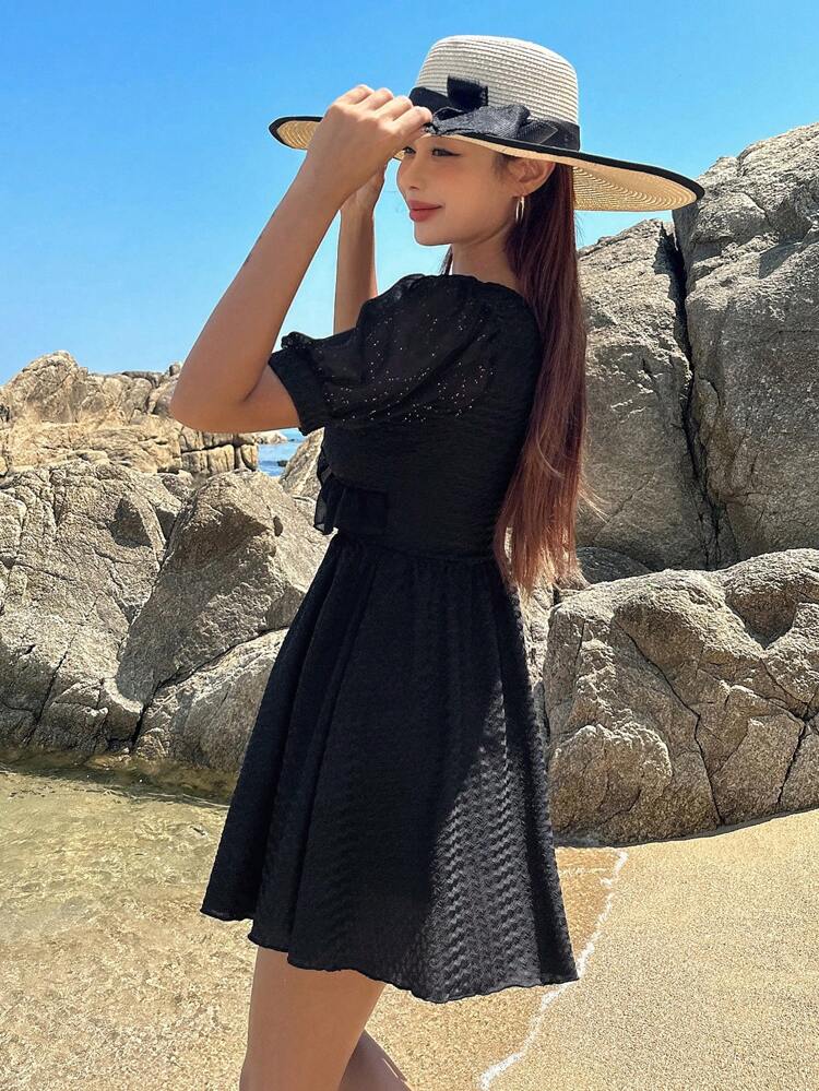 Traje de baño de una pieza con volantes y cordones delanteros, conjunto de ropa de verano para playa y vacaciones para mujeres