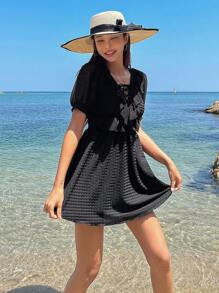 DAZY 荷叶边系带连体泳衣夏季沙滩女装度假