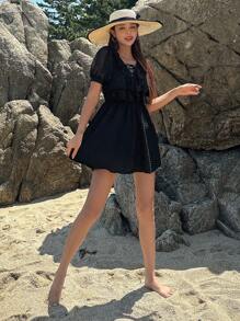 DAZY 荷叶边系带连体泳衣夏季沙滩女装度假