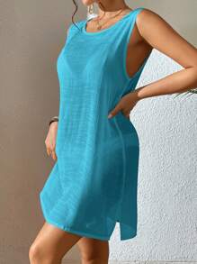 SHEIN Unity Cut Out Backless Split Hem Cover Up Dress Without Bikini Summer - Blue - View 4