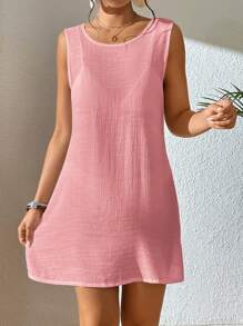 SHEIN Unity Cut Out Backless Split Hem Cover Up Dress Without Bikini Summer - Pink - View 2