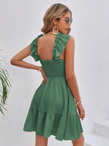 SHEIN VCAY Vestido unicolor ribete con fruncido bajo con fruncido - Verde - Ver 2