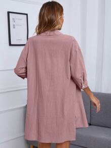 INAWLY Women's Solid Color Drop Shoulder Single-Breasted Casual Pocket Shirt