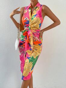 Chiquease 印花腰帶襯衫連衣裙 - 彩色 - 查看 3