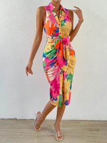 Chiquease 印花腰帶襯衫連衣裙 - 彩色 - 查看 4