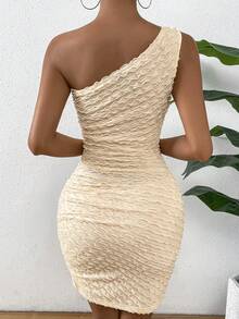 SHEIN Privé One Shoulder Lettuce Trim Bodycon Dress - Apricot - View 2