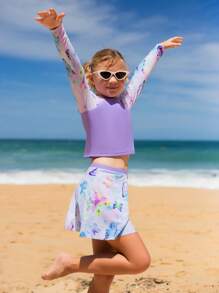 Tween Girl 蝴蝶印花高领防晒衣 搭配 沙滩裙 夏季海滩 - 彩色 - 查看 3