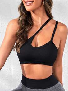 Slayform 不对称领口运动上衣修身衬衫 - 黑色 - 查看 1