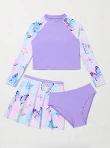 Tween Girl 蝴蝶印花高领防晒衣 搭配 沙滩裙 夏季海滩 - 彩色 - 查看 8