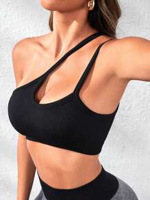 Slayform 不对称领口运动上衣修身衬衫 - 黑色 - 查看 3