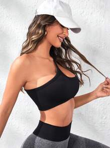 Slayform 不对称领口运动上衣修身衬衫 - 黑色 - 查看 4