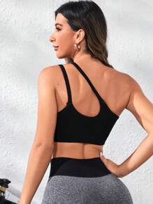 Slayform 不对称领口运动上衣修身衬衫 - 黑色 - 查看 5