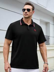 EASEVO Đàn ông cộng In ngựa Viền tương phản Áo polo - màu đen - Xem 4