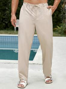 Manfinity NXTstreet Men Plus Solid Drawstring Waist Straight Leg Pants - Apricot - View 6