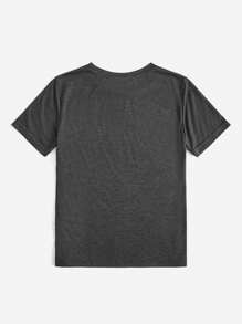 SHEIN LUNE 愛心和字母圖案T恤 - 深灰色 - 查看 2