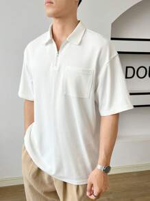 SWAVVY 夏季男士纯色四分之一拉链口袋贴片 Polo 衫