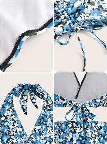 SHEIN Swim Floral Print Halter Bikini Set - Multicolor - View 5