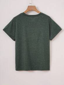 SHEIN LUNE Slogan Graphic Tee - Dark Green - View 2