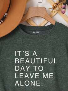 SHEIN LUNE Slogan Graphic Tee - Dark Green - View 3