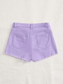SHEIN Teen Girl Ripped Raw Hem Denim Shorts - Lilac Purple - View 2