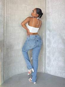SHEIN SXY Áo khoác và áo lót dành cho xe tăng nữ Lộ Lưng Hội Chữ thập màu trơn Gợi cảm - trắng - Xem 2