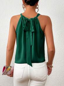SHEIN Privé Top Halter com decote em V sólido e costas abertas Top verde esmeralda Top verde feminino Top verde escuro - Verde escuro - Ver 2