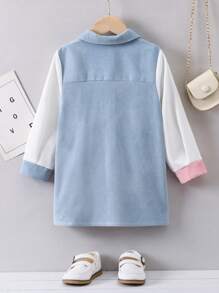 SHEIN Young Girl Colourblock Patched Pocket Button Front Shirt Without Tee - Multicolor - View 2