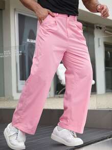 Manfinity Hypemode Men Slant Pocket Straight Leg Suit Pants - Pink - View 1