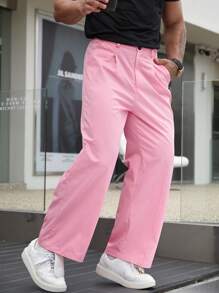 Manfinity Hypemode Men Slant Pocket Straight Leg Suit Pants - Pink - View 3