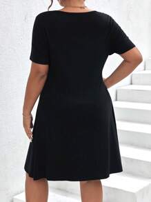SHEIN Frenchy Talla grande Vestido girante delantero - Negro - Ver 2
