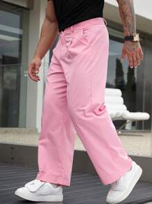 Manfinity Hypemode Men Slant Pocket Straight Leg Suit Pants - Pink - View 4