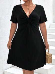 SHEIN Frenchy Talla grande Vestido girante delantero - Negro - Ver 3