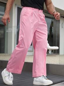 Manfinity Hypemode Men Slant Pocket Straight Leg Suit Pants - Pink - View 5