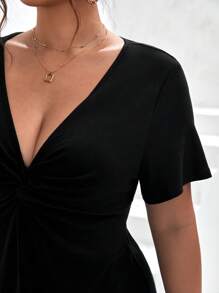 SHEIN Frenchy Talla grande Vestido girante delantero - Negro - Ver 4