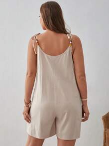 SHEIN VCAY Plus Tie Shoulder Cami Romper - Khaki - View 2