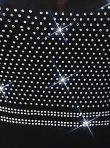 Allurite Rhinestone Detail Cami Bodysuit - Black - View 7