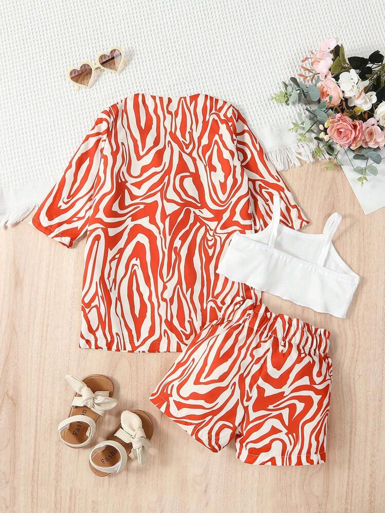 SHEIN Baby Girl Cami Top & Zebra Striped Kimono & Shorts - Multicolor - View 2