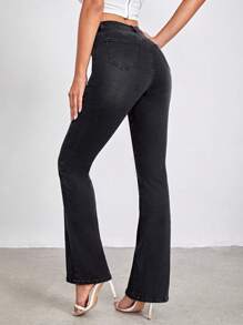 SHEIN Tall Túi nghiêng Quần ống loe - màu đen - Xem 3