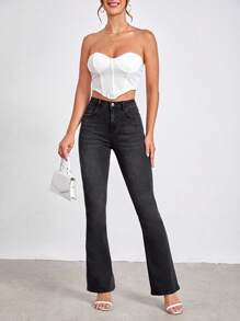 SHEIN Tall Túi nghiêng Quần ống loe - màu đen - Xem 4