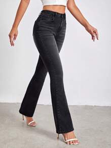 SHEIN Tall Túi nghiêng Quần ống loe - màu đen - Xem 5