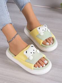 女士卡通熊裝飾臥室拖鞋,時尚拖鞋 - 黃色 - 查看 2