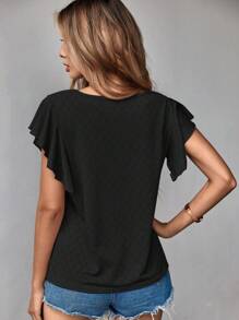 SHEIN LUNE Solid Butterfly Sleeve Tee - Black - View 2