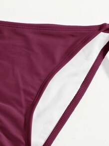 Swim Basics Summer Beach Halter Triangle Tie Side Bikini Set - Burgundy - View 5