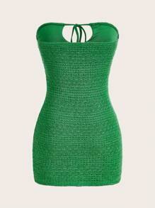 SHEIN ICON 綁帶前方露肩緊身超短迷你裙 - 綠色 - 查看 2