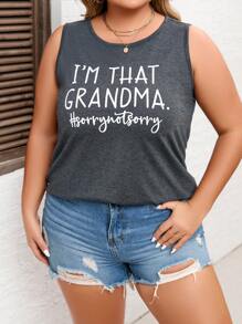 SHEIN LUNE Top tank con estampado de slogan - Gris Oscuro - Ver 5