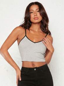 SHEIN BASICS 撞色滾邊吊帶短上衣 - 淺灰色 - 查看 4