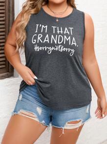 SHEIN LUNE Top tank con estampado de slogan - Gris Oscuro - Ver 1